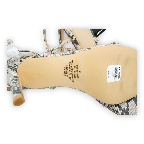 NWT $88‎ Express Faux Snake Skin Heels Straps Wrap Around Ankle Cream Black Sz 8 - Picture 10 of 10